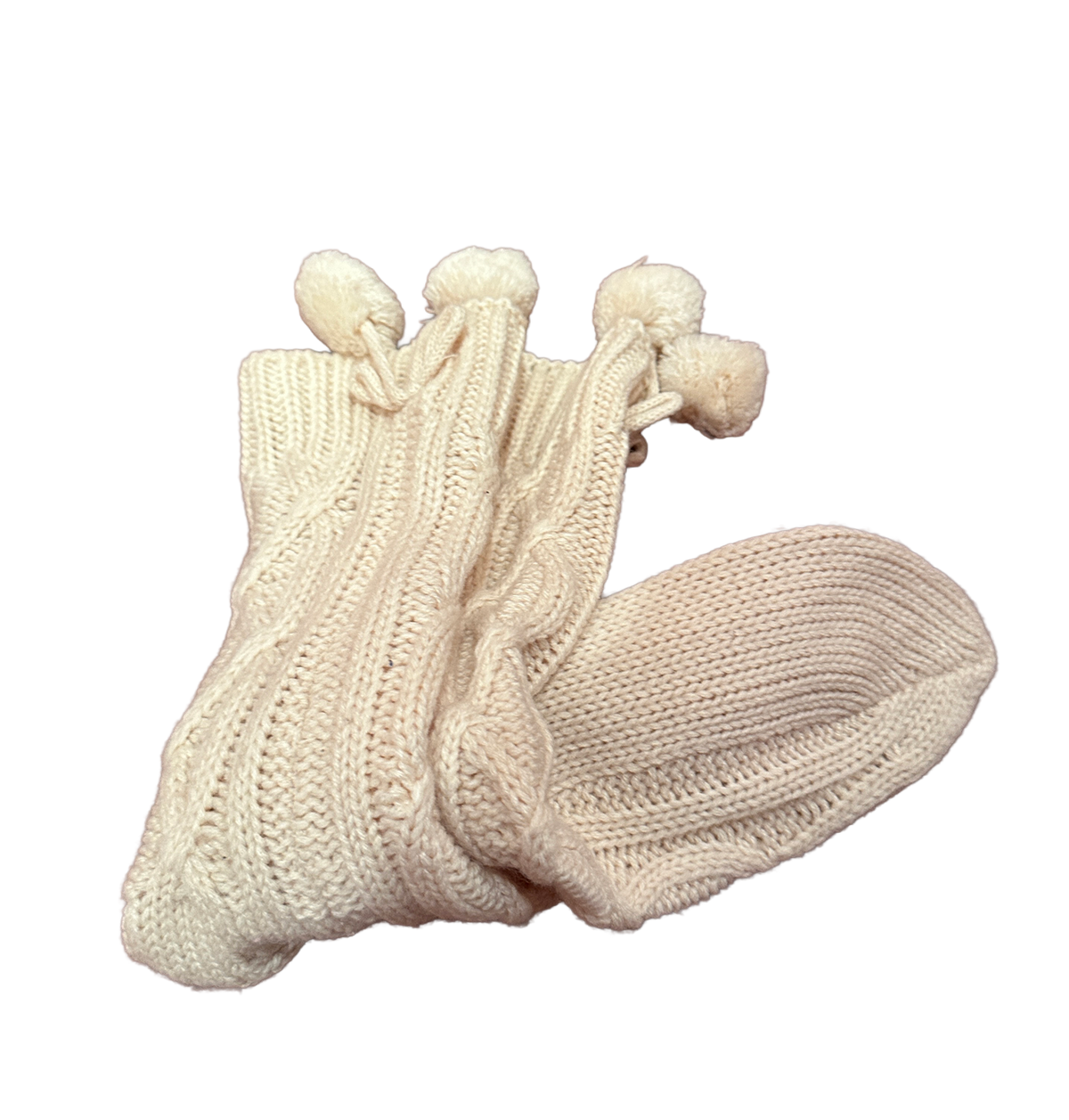 Strikkede sokker med pom-pom`s