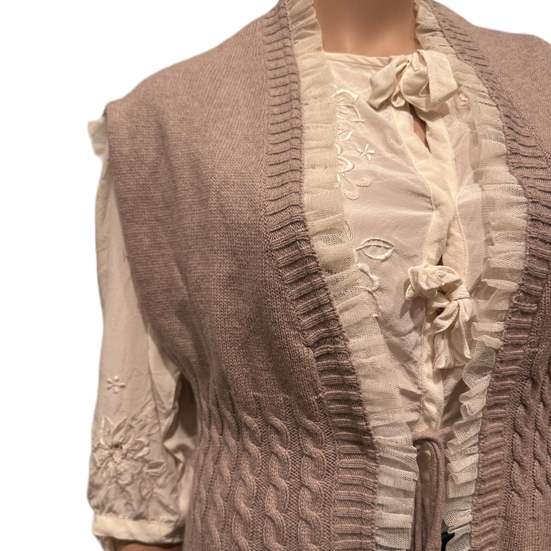 Lang strikket vest/kardigan - Spicy Vanilla