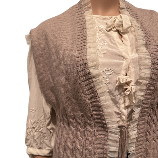 Lang strikket vest/kardigan - Spicy Vanilla